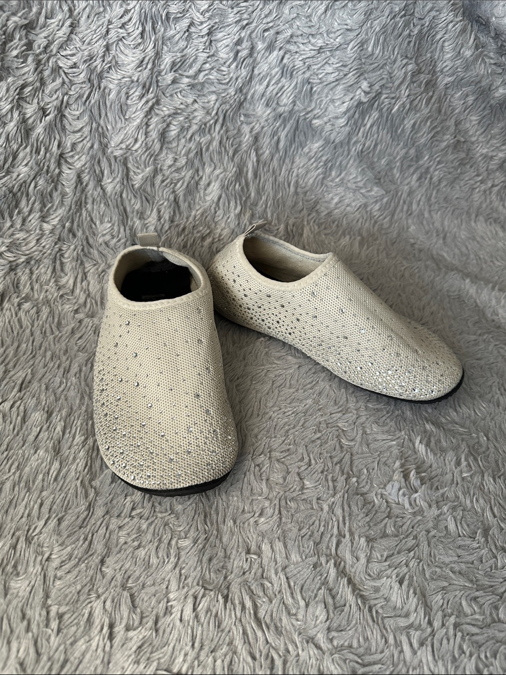 Slip-On Women's Knit Sneakers in Cream with Crystal Detail